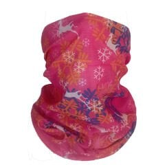 Pembe Kar Tanesi ve Geyik Desenli Boru Bandana | 25x50 cm Microfiber