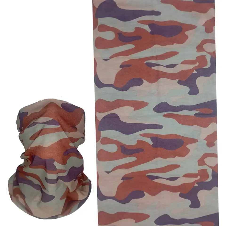 Renkli kamuflaj desenli, saça ve boyuna bağlanabilen çok amaçlı buff boru bandana saç bandı.
