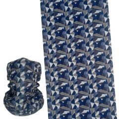 Geometrik Lacivert-Gri Desenli Boru Bandana | 25x50 cm Microfiber