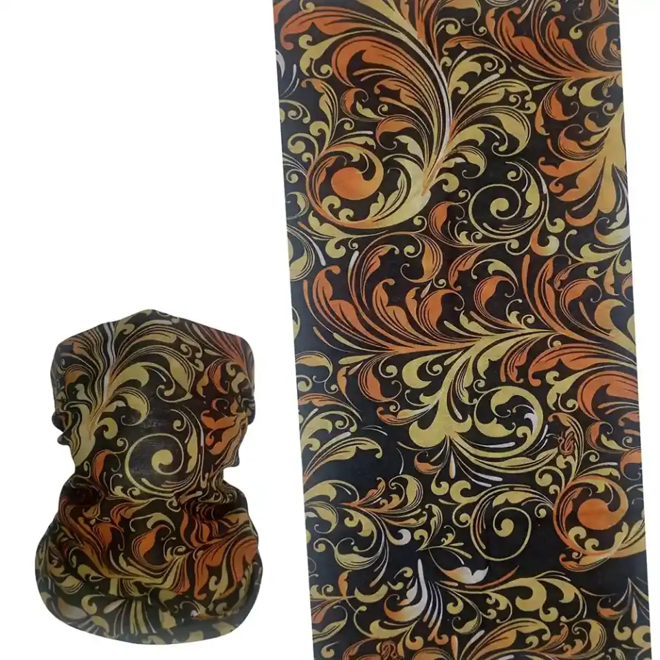 Altın sarmaşık ve yaprak desenli, saça ve boyuna bağlanabilen çok amaçlı buff boru bandana saç bandı.