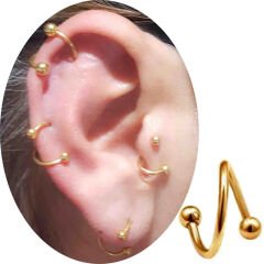 Gold Çelik Toplu Spiral Halka Piercing, Tragus-Lobe-Helix-Dudak-Auricle-Kıkırdak