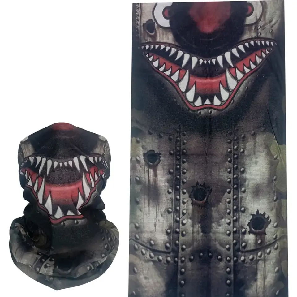 Metal canavar ağzı desenli, saça ve boyuna bağlanabilen çok amaçlı buff boru bandana saç bandı.