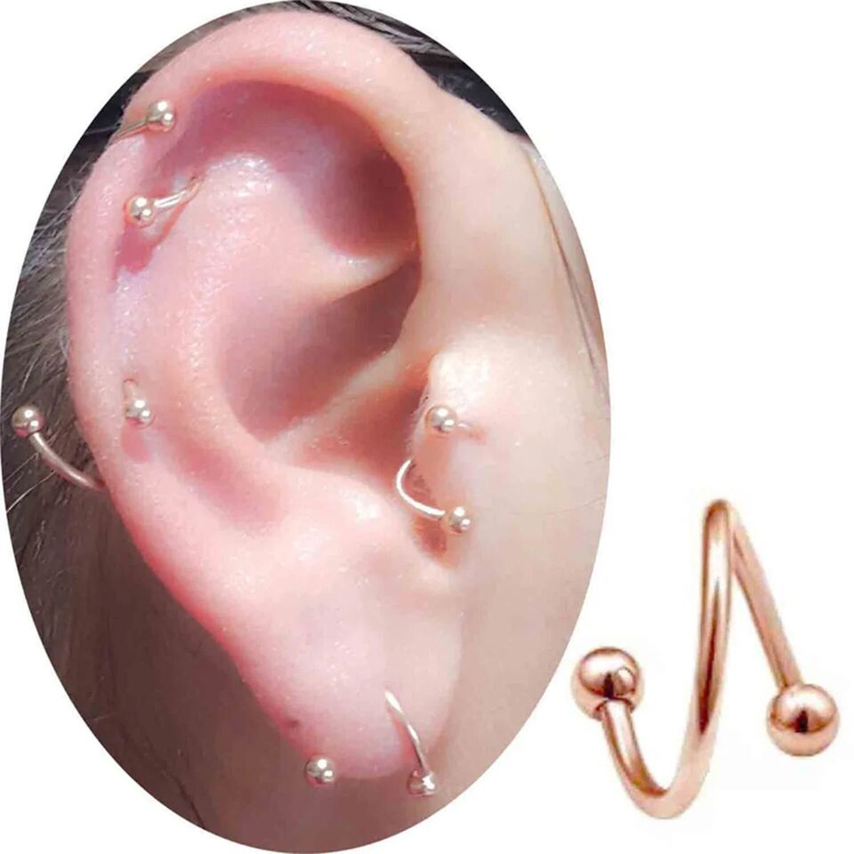 Rose Çelik Toplu Spiral Halka Piercing, Tragus-Lobe-Helix-Dudak-Auricle-Kıkırdak