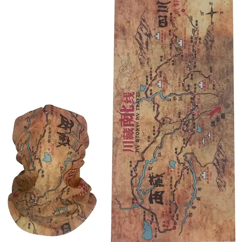 Antik harita ve rota desenli, saça ve boyuna bağlanabilen çok amaçlı buff boru bandana saç bandı.
