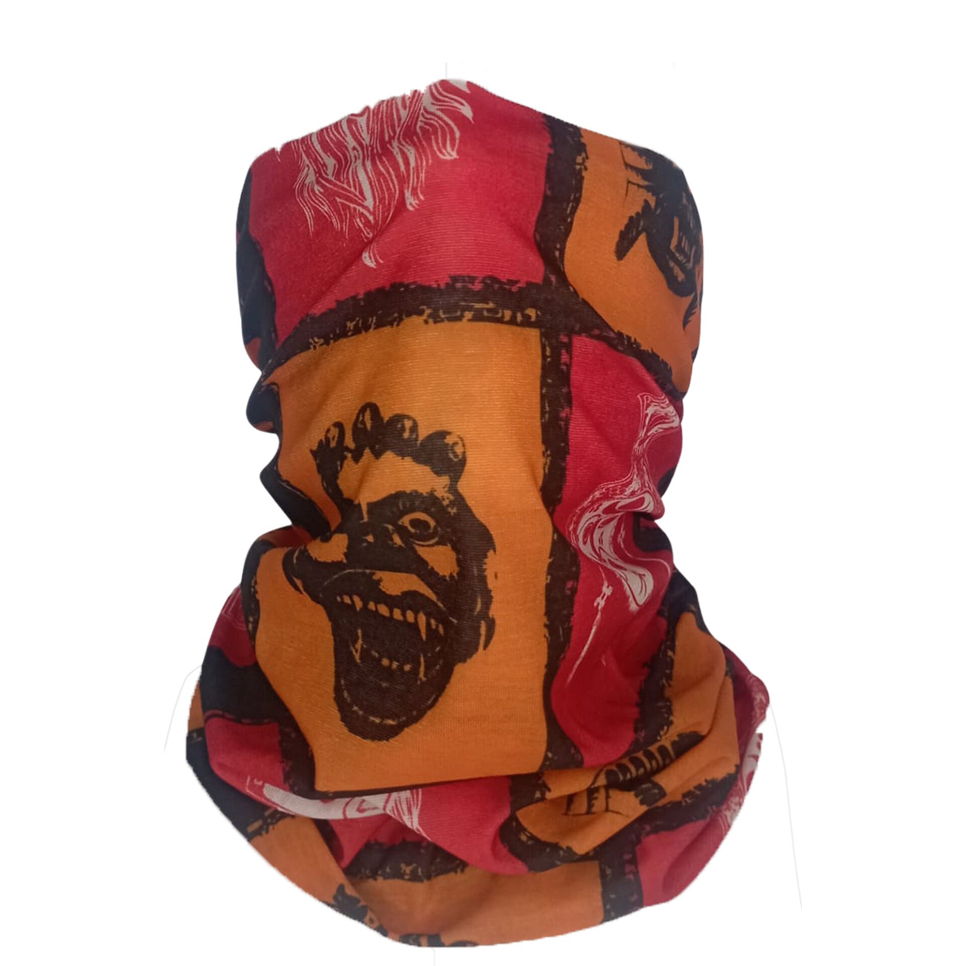 Tribal Mask Boru Bandana | Kırmızı & Turuncu