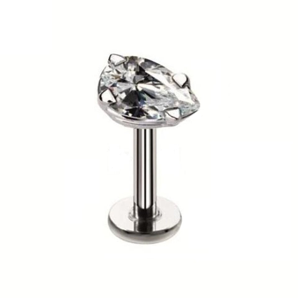 Gümüş rengi cerrahi çelik damla zirkon taşlı tragus helix kıkırdak piercing