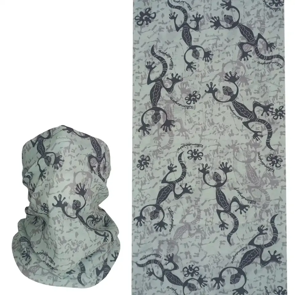 Geko desenli, saça ve boyuna bağlanabilen çok amaçlı buff boru bandana saç bandı.