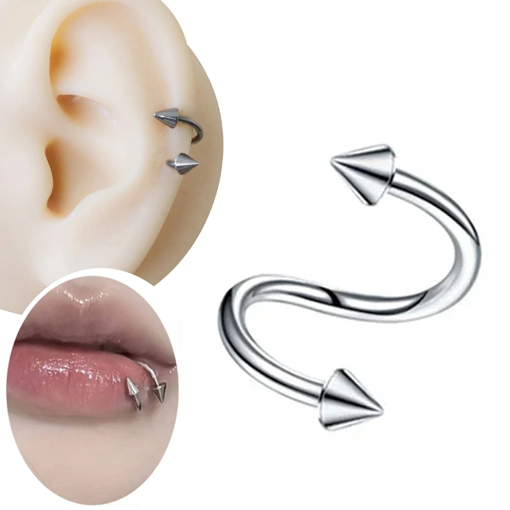 Gümüş renkli spike spiral tasarımı 316L cerrahi çelik spiral dudak kıkırdak halka piercing