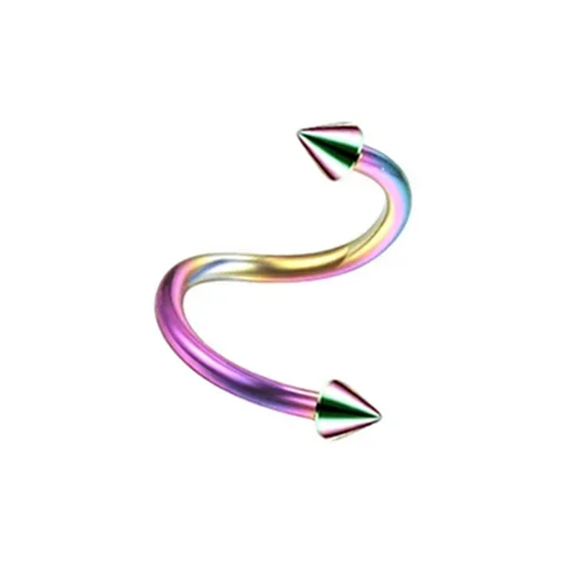 Gökkuşağı Çelik Spayk Spiral Halka Piercing, Tragus-Lobe-Helix-Dudak-Auricle-Kıkırdak