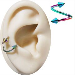 Gökkuşağı Çelik Spayk Spiral Halka Piercing, Tragus-Lobe-Helix-Dudak-Auricle-Kıkırdak