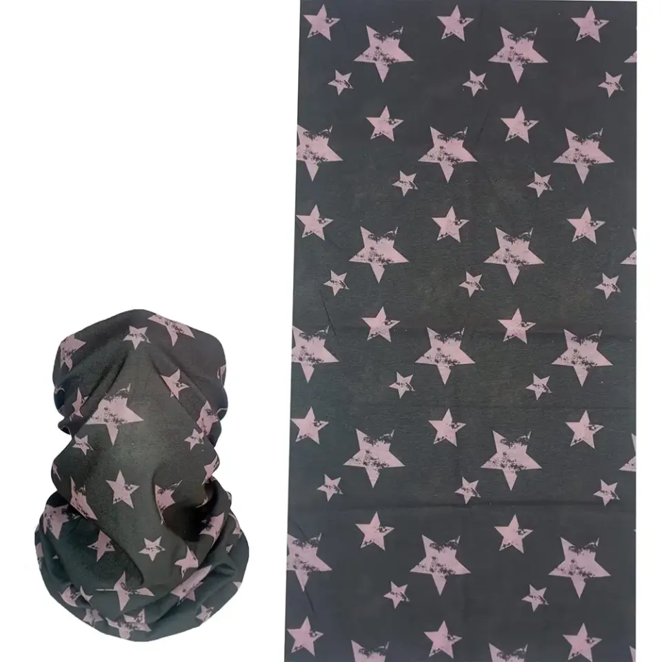 Eskiz yıldız desenli, saça ve boyuna bağlanabilen çok amaçlı buff boru bandana saç bandı.