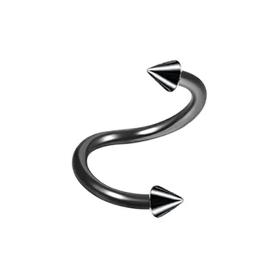 Siyah Çelik Spayk Spiral Halka Piercing, Tragus-Lobe-Helix-Dudak-Auricle-Kıkırdak