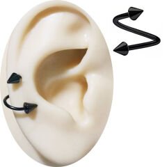 Siyah Çelik Spayk Spiral Halka Piercing, Tragus-Lobe-Helix-Dudak-Auricle-Kıkırdak