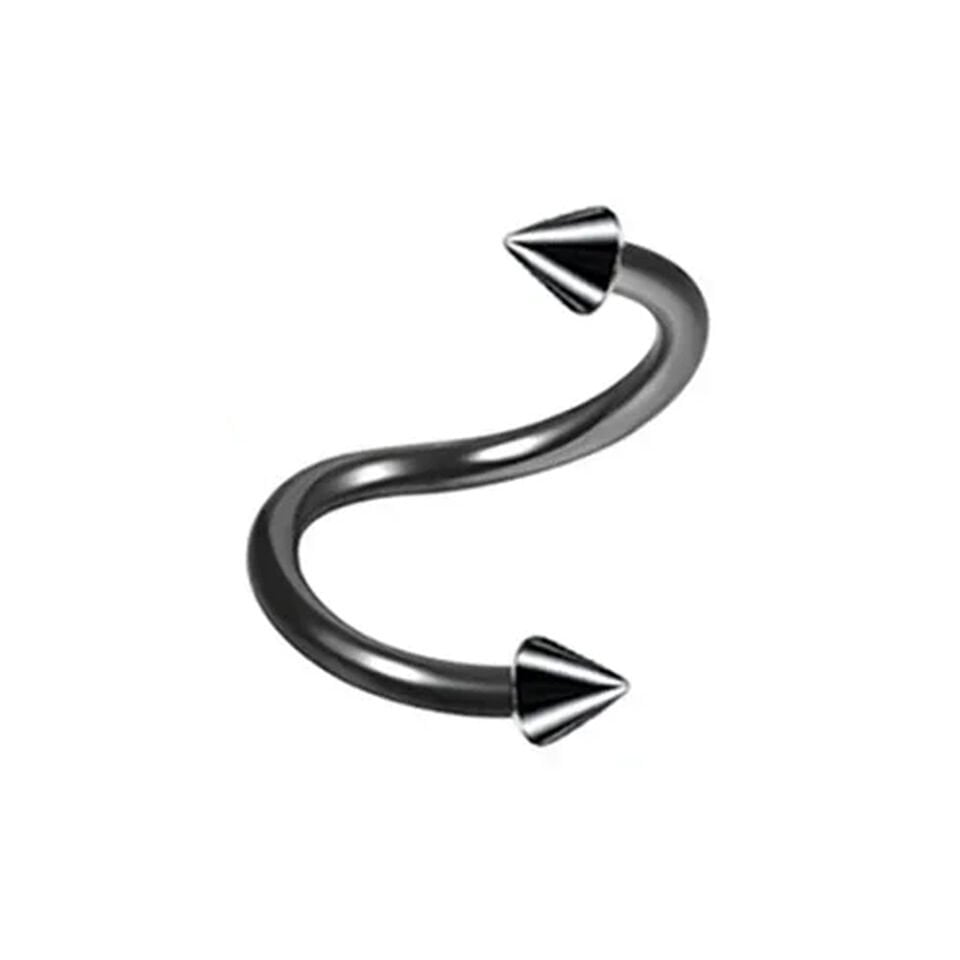 Siyah renkli spike spiral tasarımı 316L cerrahi çelik spiral dudak kıkırdak halka piercing