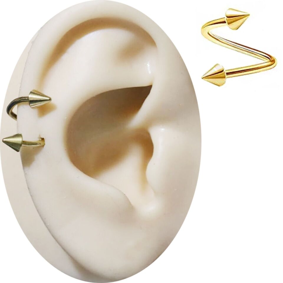 Gold Çelik Spayk Spiral Halka Piercing, Tragus-Lobe-Helix-Dudak-Auricle-Kıkırdak