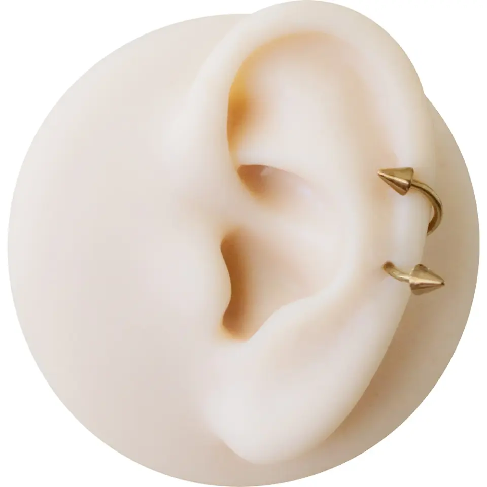 Dudak ve tragus bölgesinde sergilenen altın kararmayan spike spiral dudak kıkırdak halka piercing