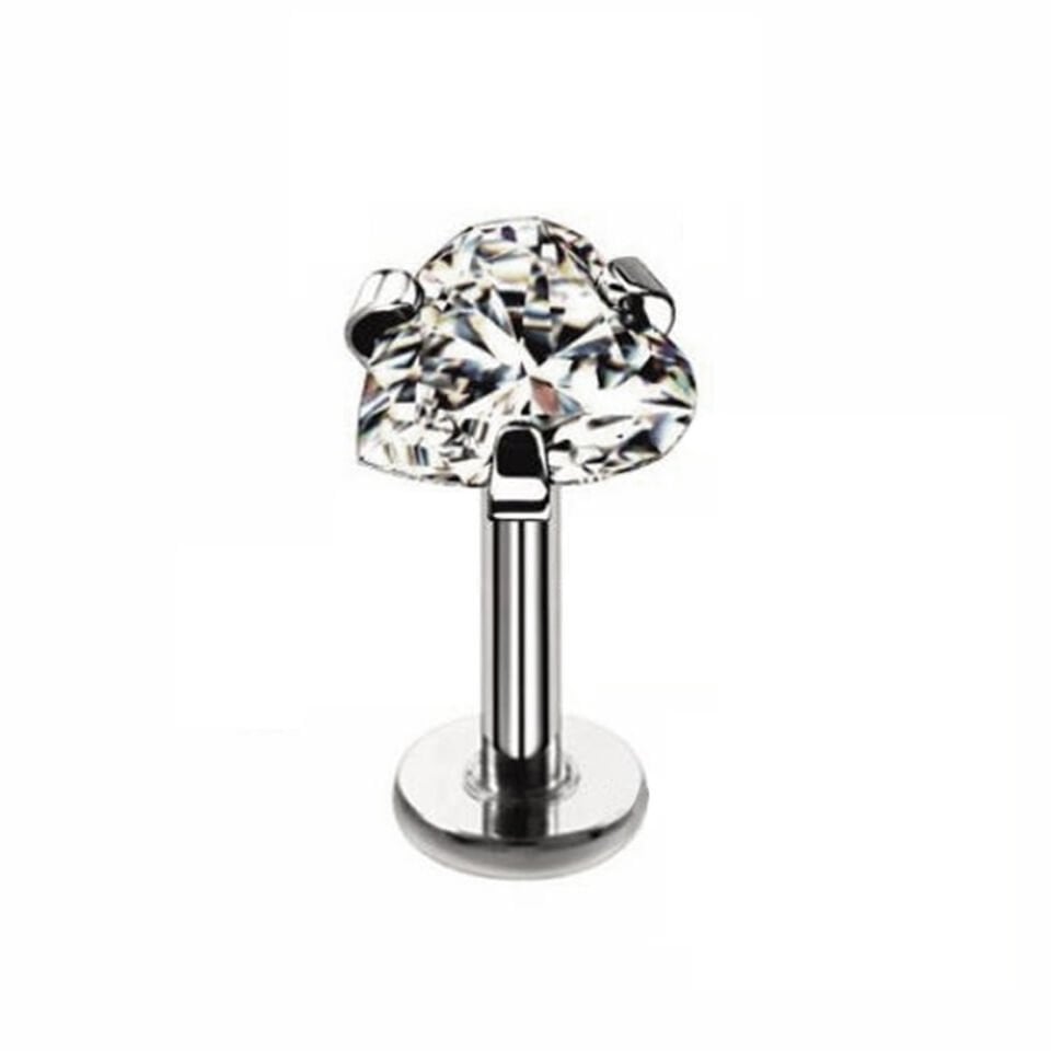 Kalp formunda zirkon taşlı cerrahi çelik gümüş rengi tragus helix kıkırdak piercing