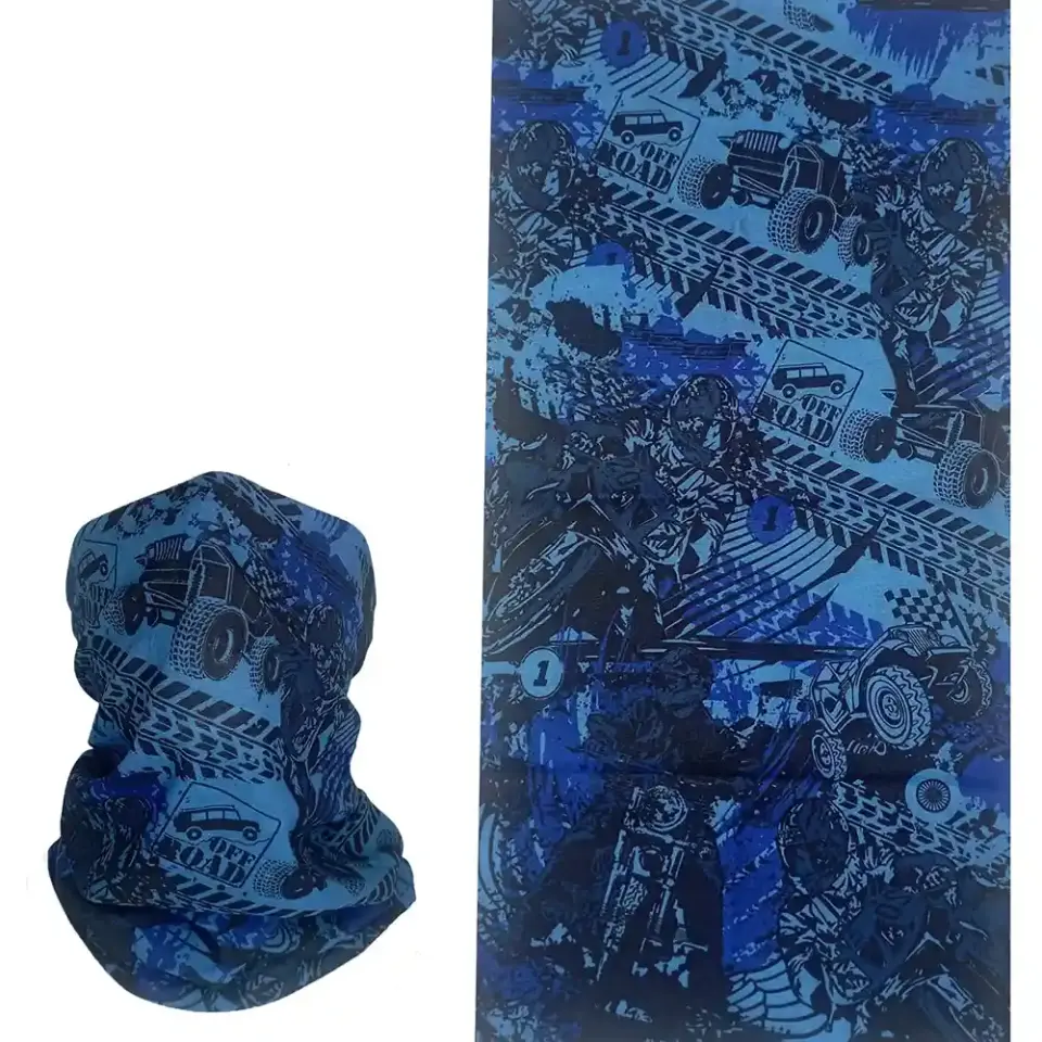 Off road ve motosiklet desenli, saça ve boyuna bağlanabilen çok amaçlı buff boru bandana saç bandı.