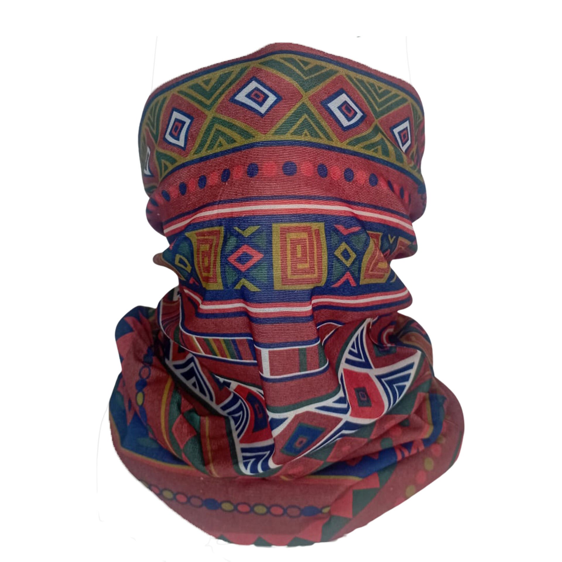 Etnik Desenli Kırmızı Boru Bandana