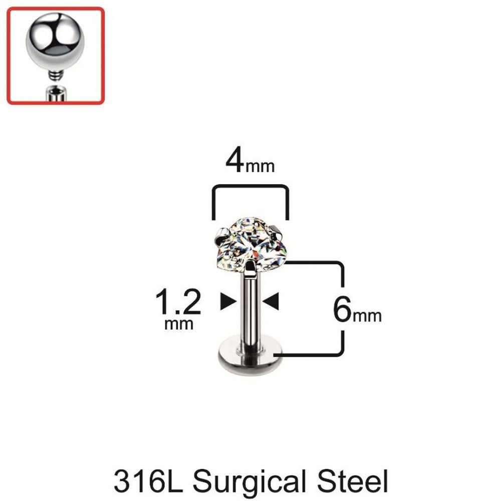 Zirkon Taşlı Kalp Tasarım Tragus Helix Kıkırdak Piercing 4mm