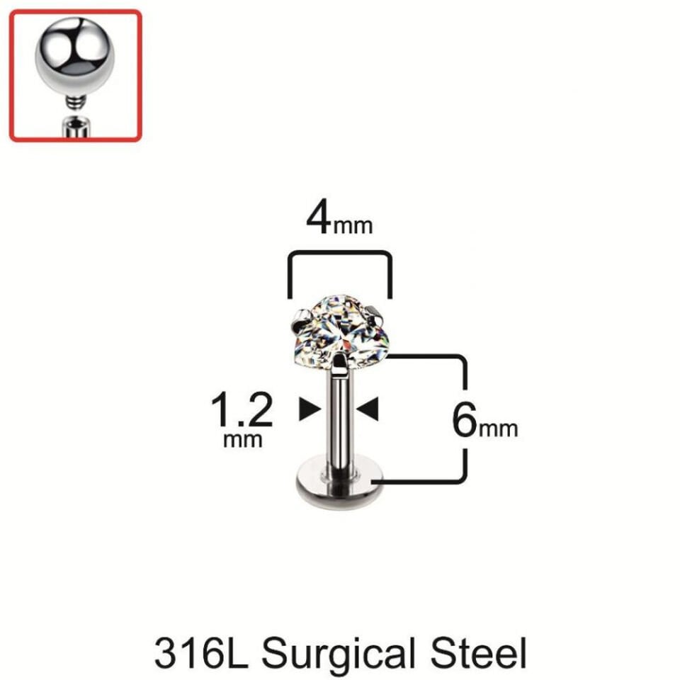 Zirkon Taşlı Kalp Tasarım Tragus Helix Kıkırdak Piercing 4mm