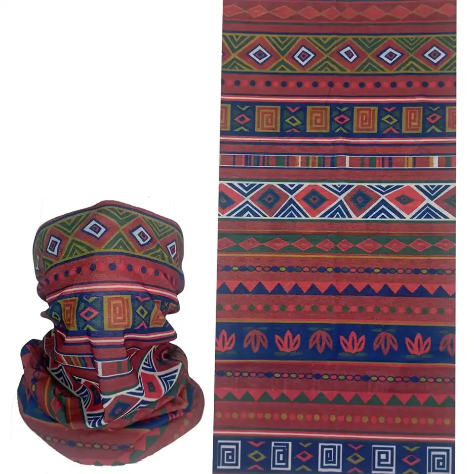 Otantik etnik desenli, saça ve boyuna bağlanabilen çok amaçlı buff boru bandana saç bandı.