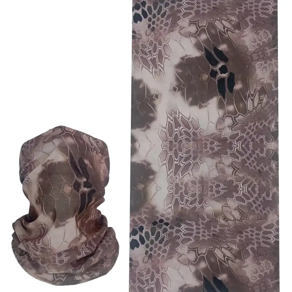 Kahverengi piton desenli, saça ve boyuna bağlanabilen çok amaçlı buff boru bandana saç bandı.