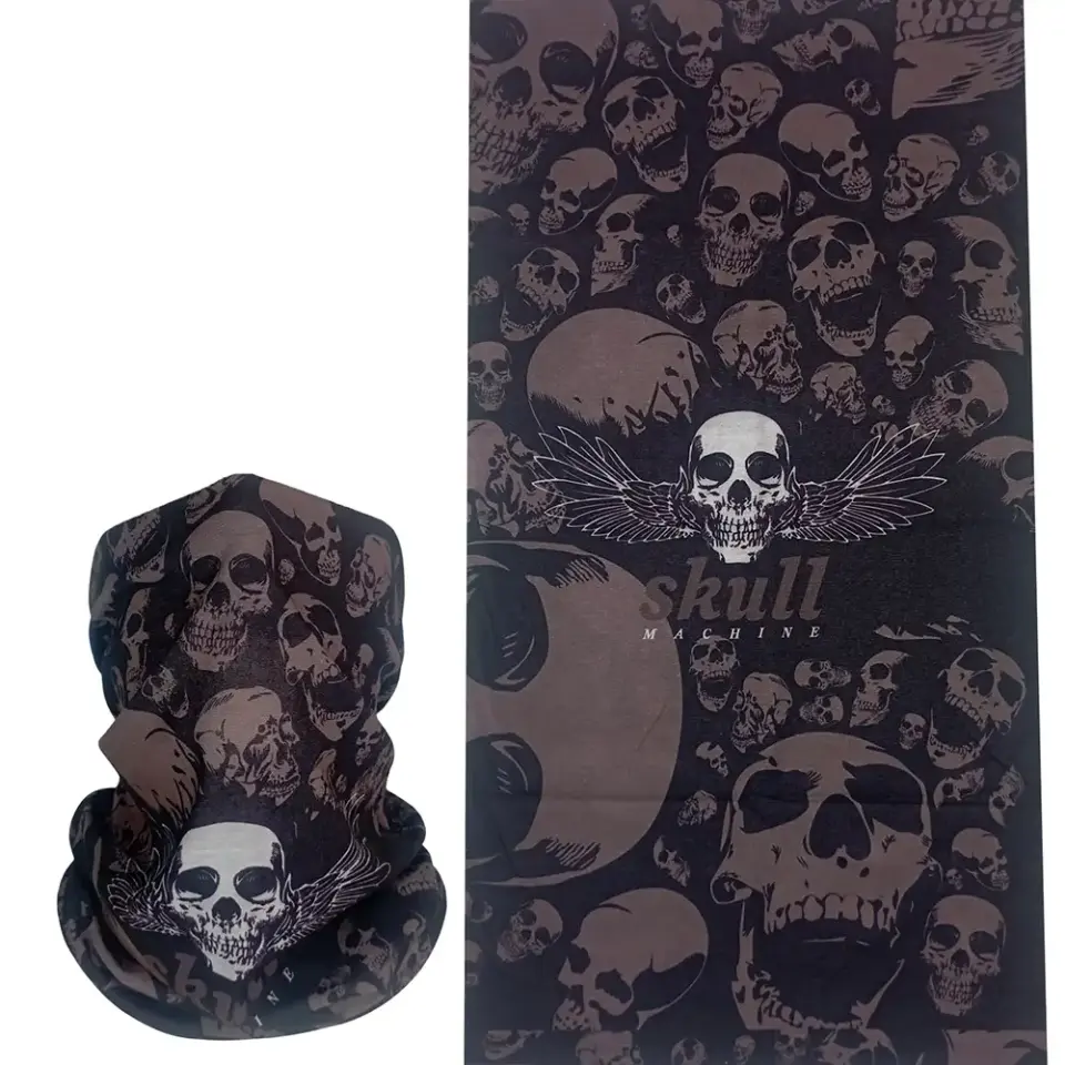 Kanatlı kurukafa desenli, saça ve boyuna bağlanabilen çok amaçlı buff boru bandana saç bandı.
