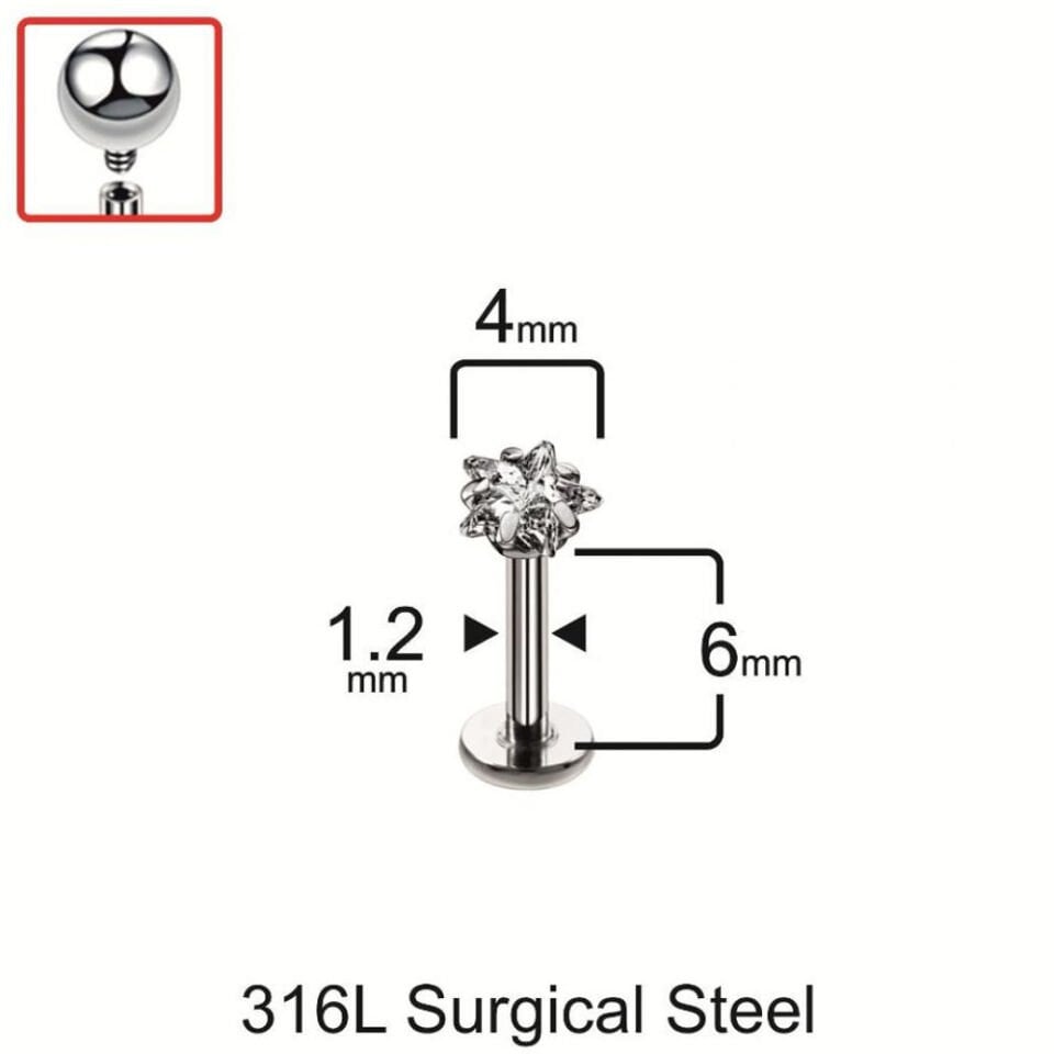 Zirkon Taşlı Yıldız Tasarım Tragus Helix Kıkırdak Piercing 4mm