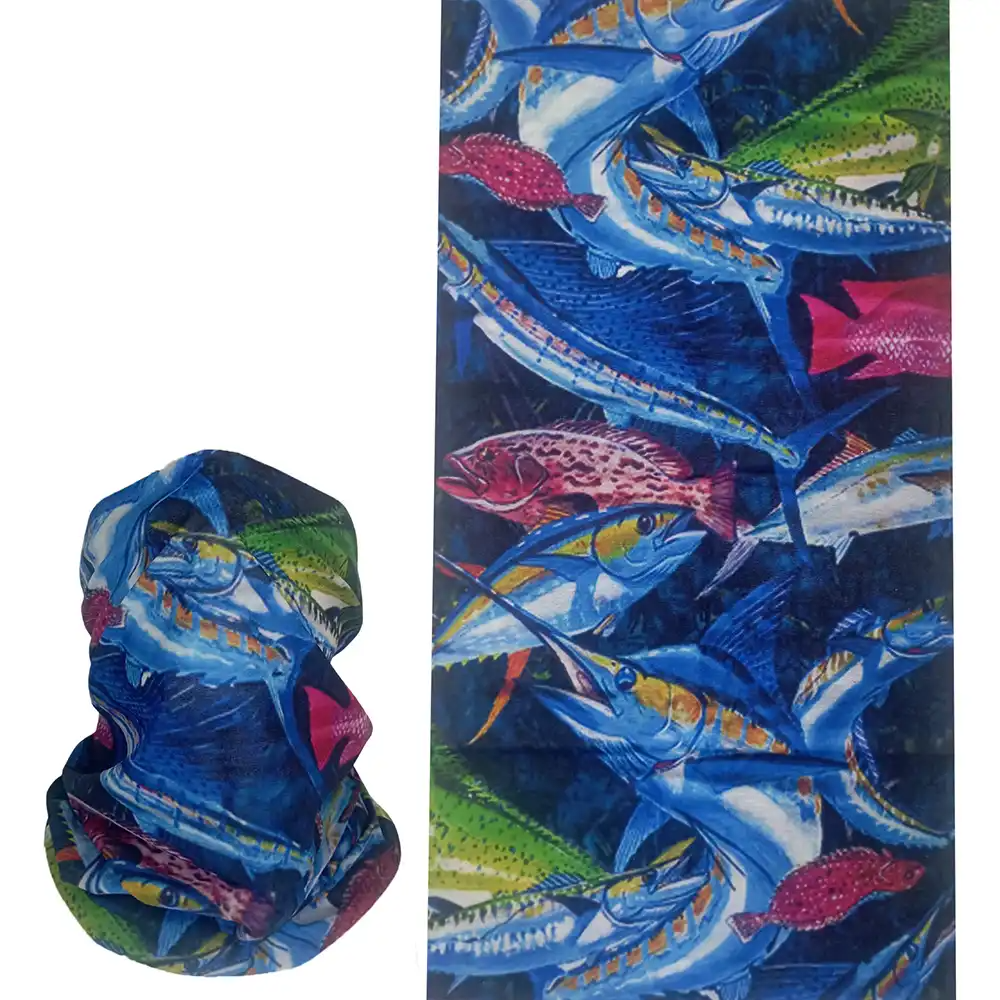Renkli balıklar desenli, saça ve boyuna bağlanabilen çok amaçlı buff boru bandana saç bandı.