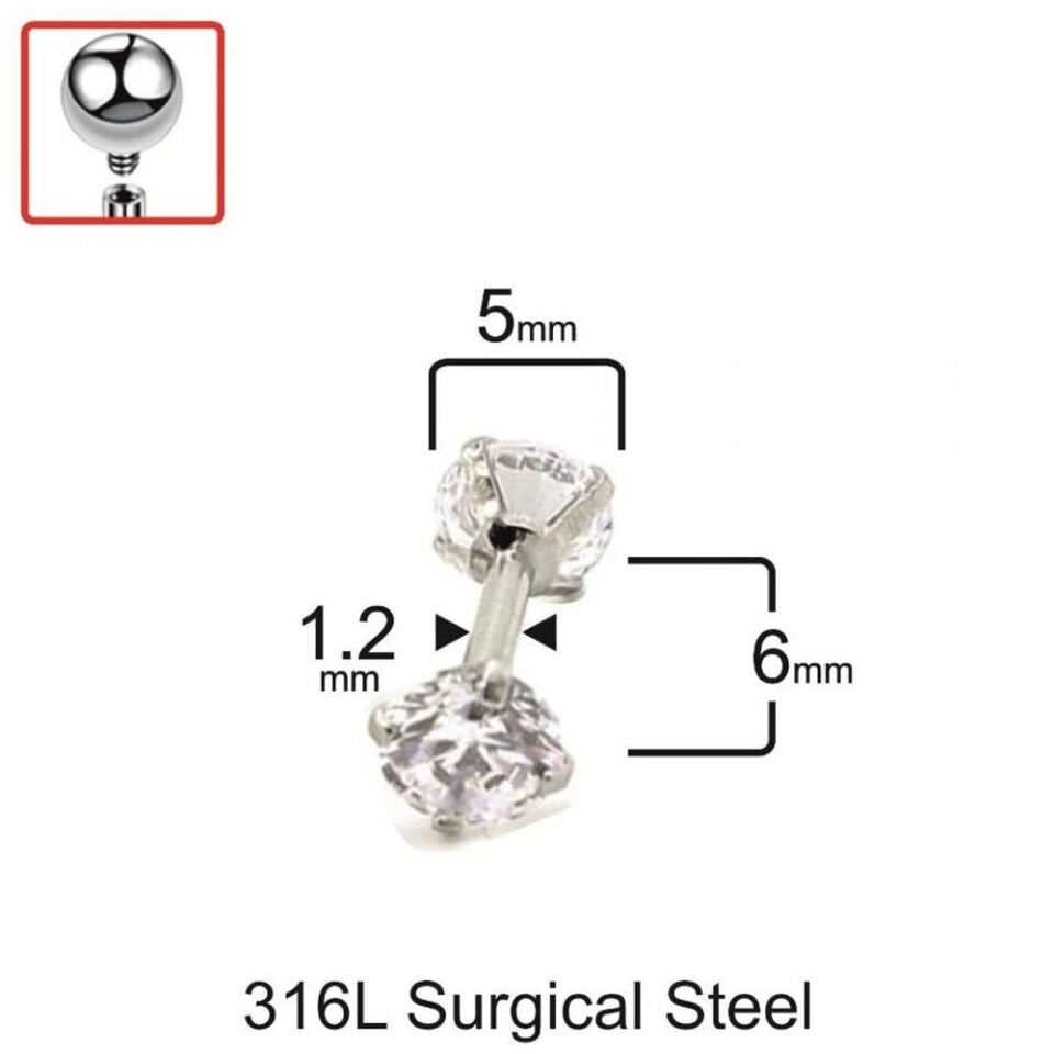 Çift 5mm taşlı gümüş piercing tragus helix kıkırdak bölgeleri için ölçü rehberi