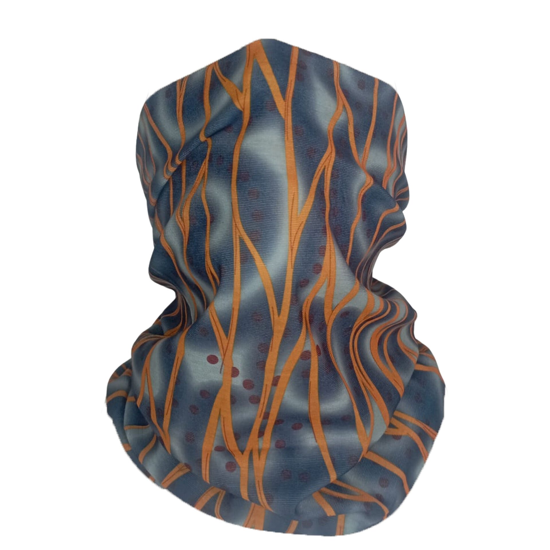Abstract Wave Desenli Boru Bandana – Lacivert & Turuncu