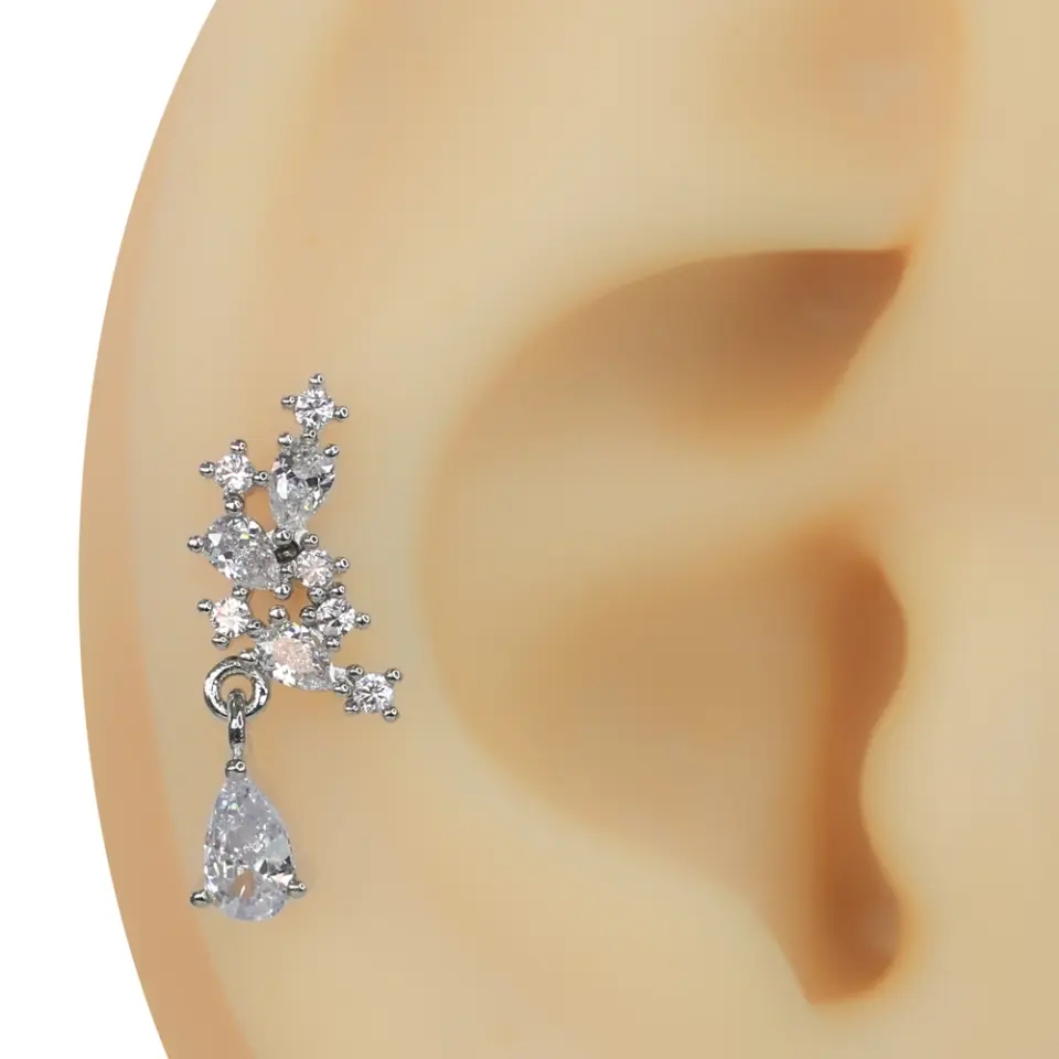 Kristal Gözyaşı model tragus helix kıkırdak piercing tüm renk seçenekleri ve tasarımı.