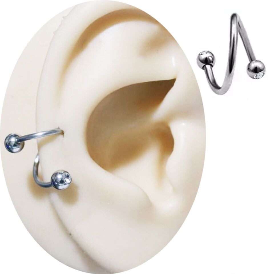 Çelik Taşlı Spiral Halka Piercing, Tragus-Lobe-Helix-Dudak-Auricle-Kıkırdak