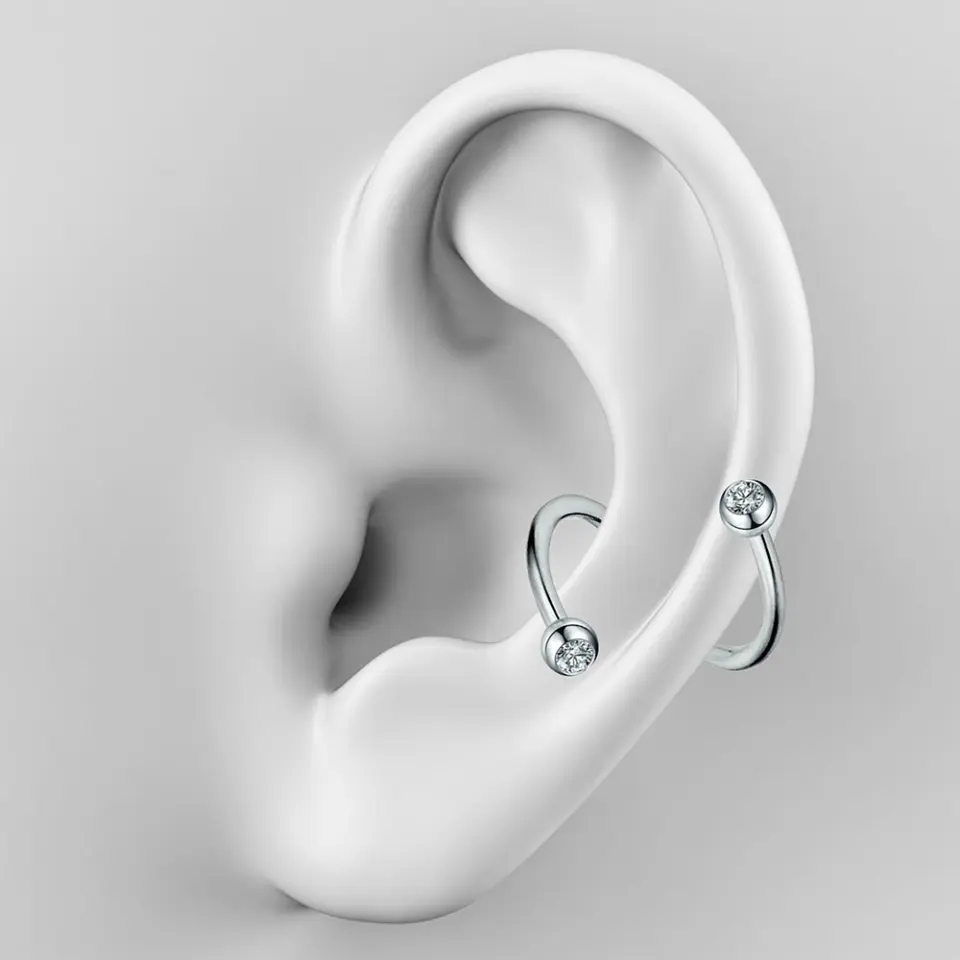 Gümüş renkli taşlı spiral tasarımı 316L cerrahi çelik spiral dudak kıkırdak halka piercing