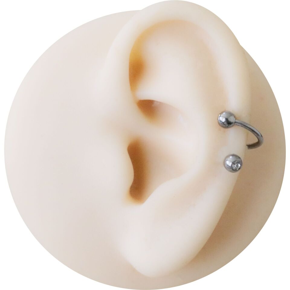 Çelik Taşlı Spiral Halka Piercing, Tragus-Lobe-Helix-Dudak-Auricle-Kıkırdak