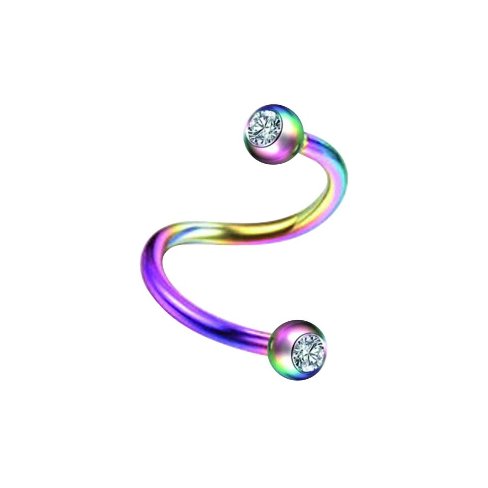 Gökkuşağı Çelik Taşlı Spiral Halka Piercing, Tragus-Lobe-Helix-Dudak-Auricle-Kıkırdak