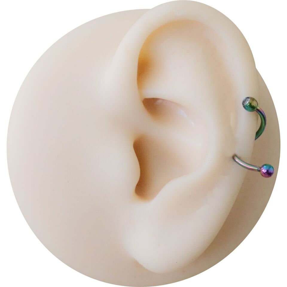 Gökkuşağı Çelik Taşlı Spiral Halka Piercing, Tragus-Lobe-Helix-Dudak-Auricle-Kıkırdak