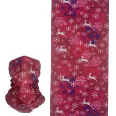 Kırmızı Kar Tanesi ve Geyik Desenli Buff – Kış Temalı Boru Bandana