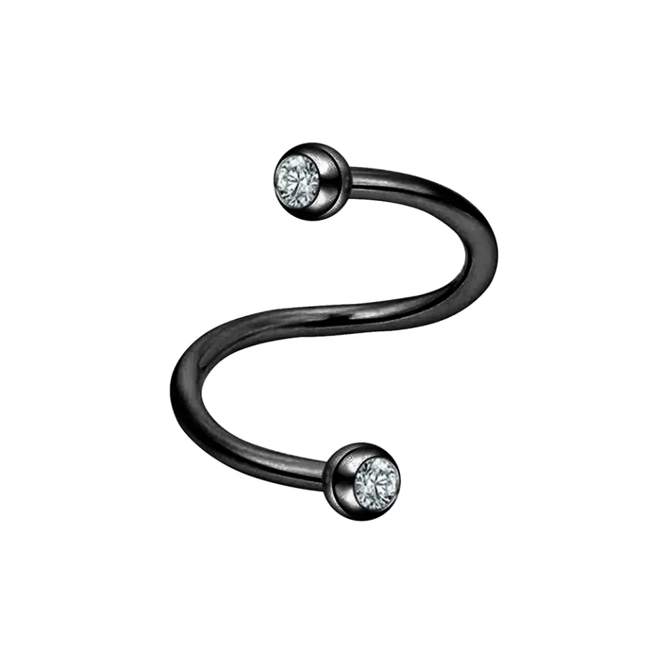 Helix ve kıkırdak kullanımı için uygun paslanmaz siyah taşlı spiral dudak kıkırdak halka piercing