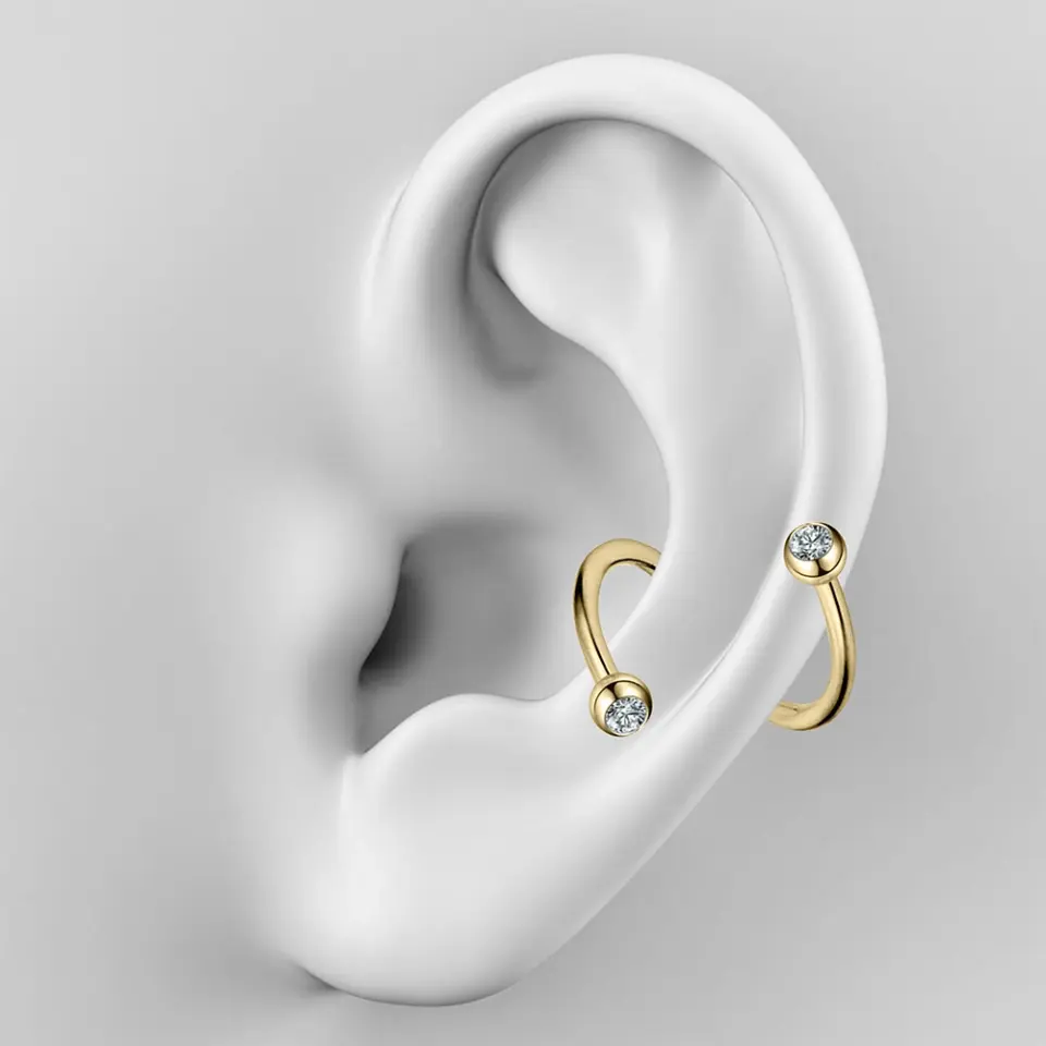 Altın renkli taşlı spiral tasarımı 316L cerrahi çelik spiral dudak kıkırdak halka piercing