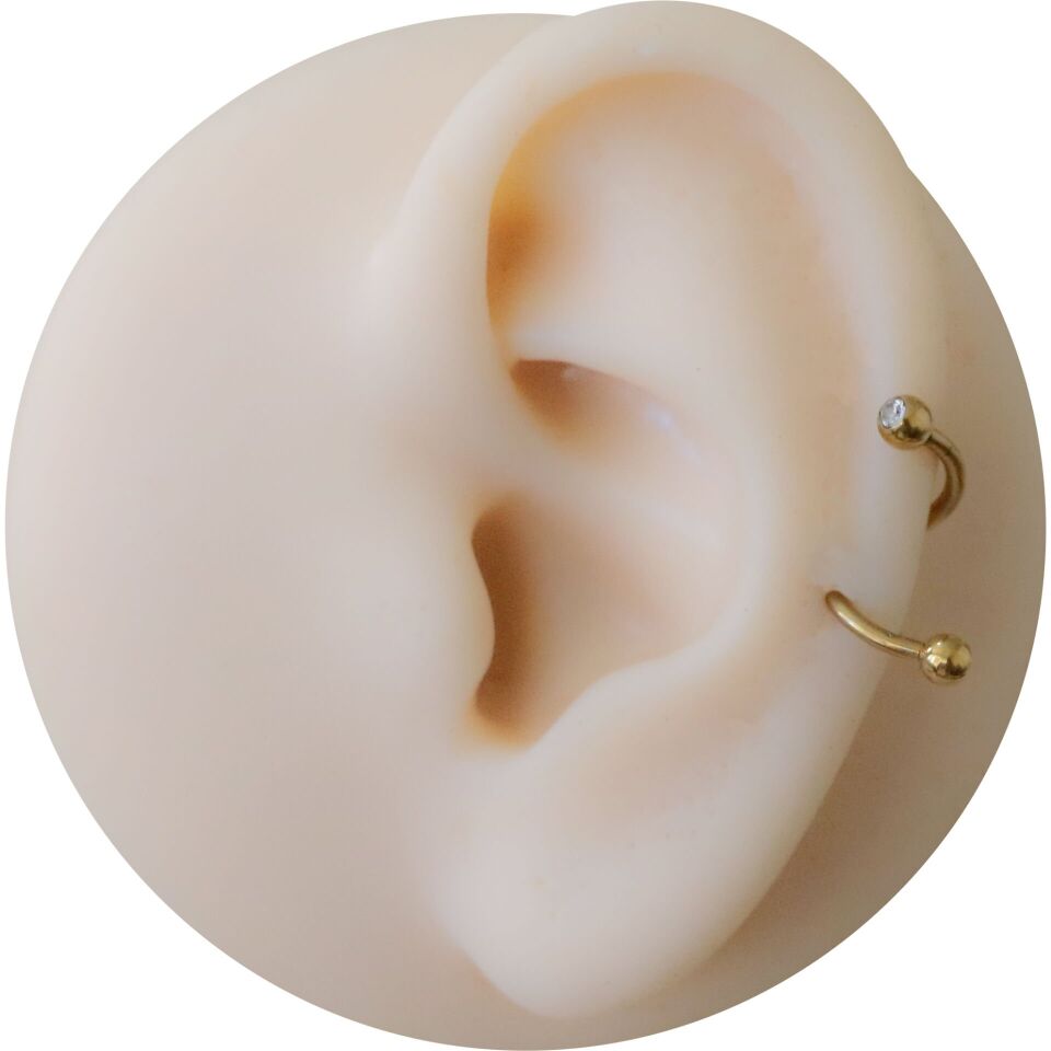 Gold Çelik Taşlı Spiral Halka Piercing, Tragus-Lobe-Helix-Dudak-Auricle-Kıkırdak