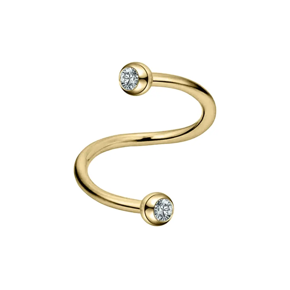 Helix ve kıkırdak kullanımı için uygun paslanmaz altın taşlı spiral dudak kıkırdak halka piercing