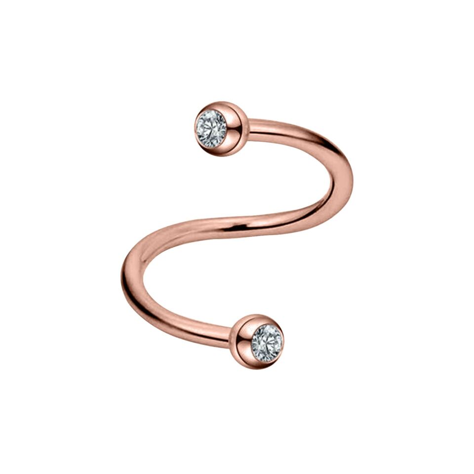 Rose Çelik Taşlı Spiral Halka Piercing, Tragus-Lobe-Helix-Dudak-Auricle-Kıkırdak