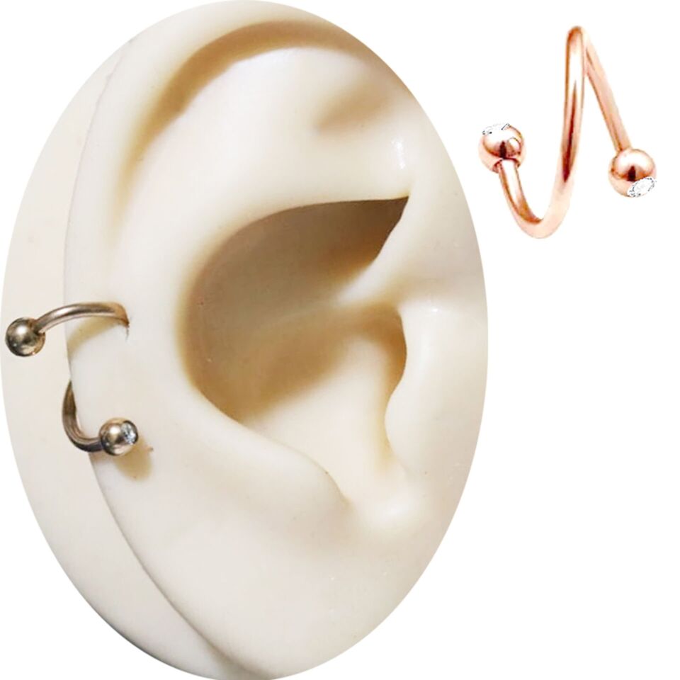 Rose Çelik Taşlı Spiral Halka Piercing, Tragus-Lobe-Helix-Dudak-Auricle-Kıkırdak