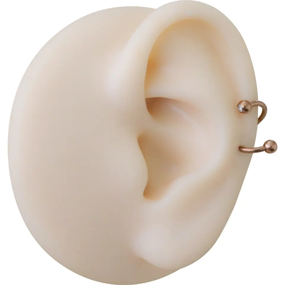 Dudak ve tragus bölgesinde sergilenen rose kararmayan taşlı spiral dudak kıkırdak halka piercing