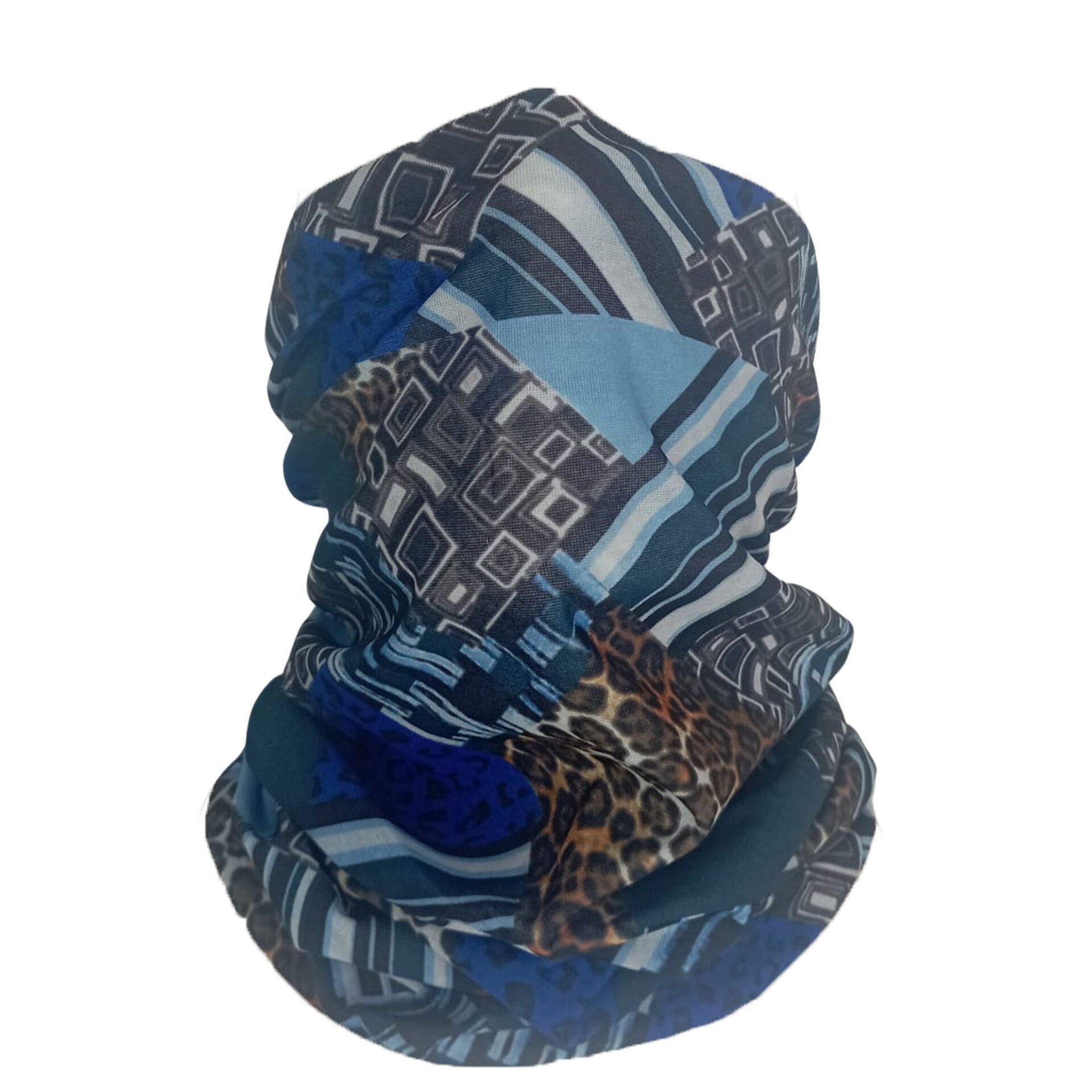 Blue Patchwork Leopar Desenli Buff