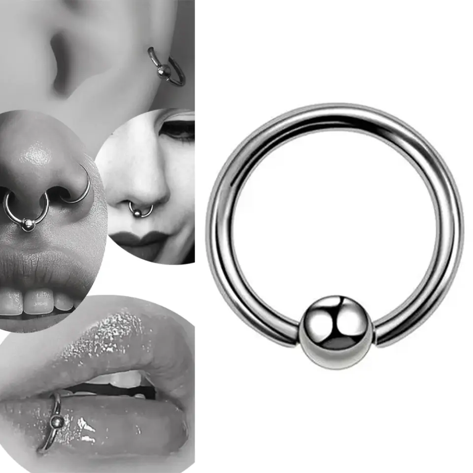 Gümüş renkli toplu halka tasarımı 316L cerrahi çelik dudak burun kıkırdak piercing