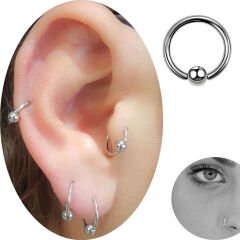 Çelik Toplu Halka Piercing, Tragus-Smiley-Helix-Dudak-Auricle-Kıkırdak