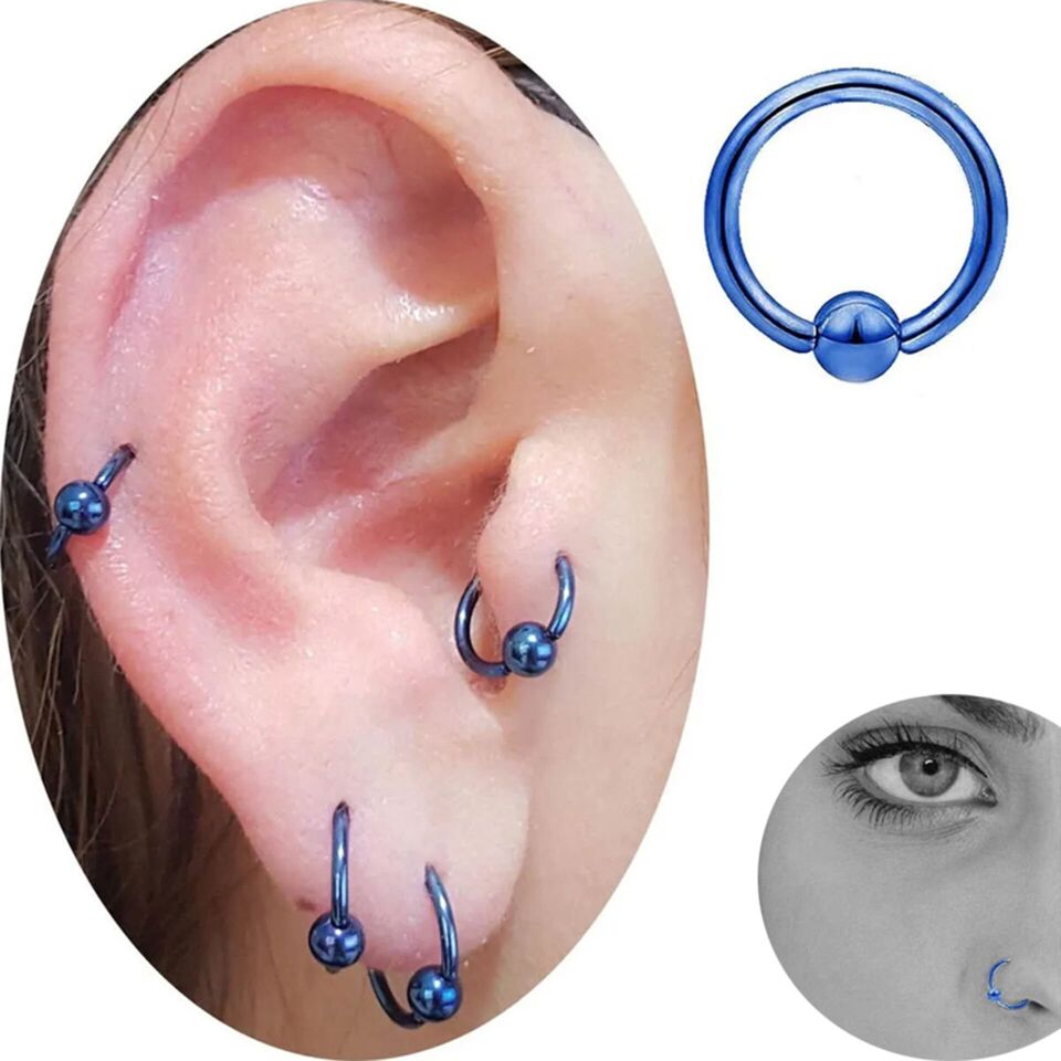 Mavi Çelik Toplu Halka Piercing, Tragus-Smiley-Helix-Dudak-Auricle-Kıkırdak